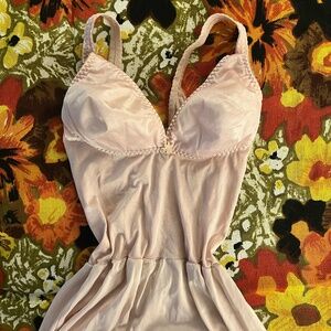 Vintage 60s Olga Nylon Blush Made in USA Bodysilk No Seam Blush Slip Dress 34C